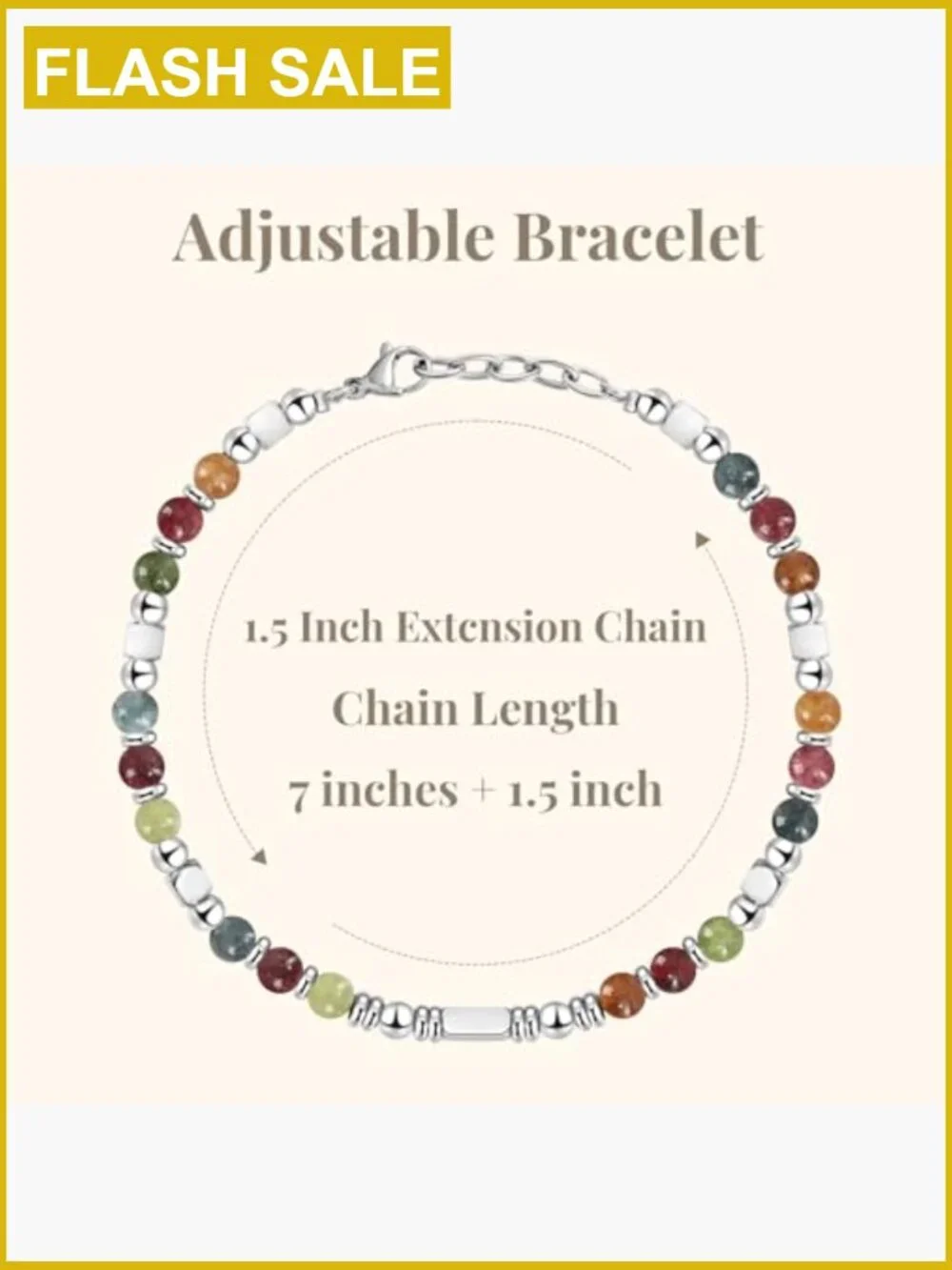 Boho Adjustable Stackable Beaded Link Bracelet Stainless Steel